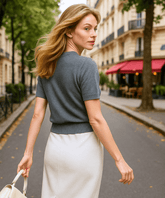 Comprar blusa tricot feminina modal cinza com manga curta e gola redonda elegante para looks casuais e sofisticados de meia estação em preomoção ZARA